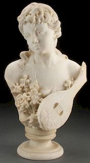 AN ITALIAN CARVED MARBLE BUST OF A YOUNG BEAUTY