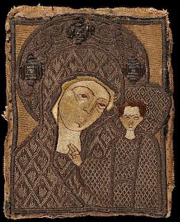 EMBROIDERED RUSSIAN ICON OF THE KAZAN MOG