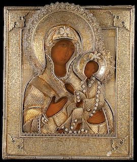 RUSSIAN ICON, TIKHVIN MOTHER OF GOD, 19TH C.