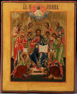 A VERY FINE RUSSIAN ICON OF THE EXTENDED DEISIS
