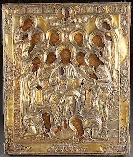 A RUSSIAN ICON OF THE EXTENDED DEISES, 18TH C