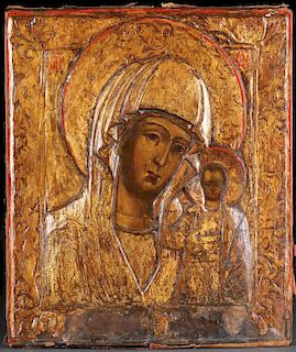 CARVED RELIEF RUSSIAN ICON OF THE KAZAN MOG