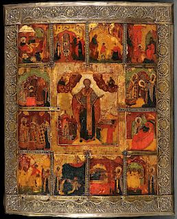 RUSSIAN ICON OF ST. NICHOLAS WITH LIFE SCENES