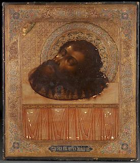 A RUSSIAN ICON OF THE HEAD OF JOHN THE BAPTIST