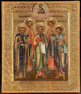 A VERY FINE RUSSIAN ICON OF SELECTED SAINTS