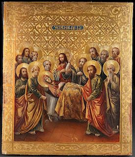 A RUSSIAN ICON OF THE DORMITION OF THE MOG