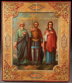 A RUSSIAN ICON OF SELECTED SAINTS, CIRCA 1890