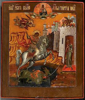 A LARGE RUSSIAN ICON OF ST. GEORGE THE VICTORIOUS
