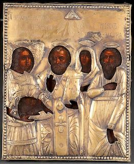 A RUSSIAN ICON OF SELECTED SAINTS, CIRCA 1800