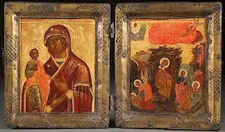 A RUSSIAN ICON DIPTYCH, PROBABLY PALEKH, 18TH C