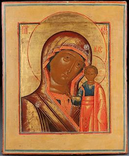 A FINE RUSSIAN ICON OF THE KAZAN MOTHER OF GOD