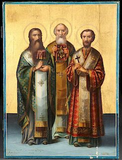 A GREEK ICON OF THE THREE HIERARCHS