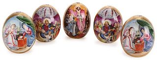 A GROUP OF FIVE RUSSIAN PORCELAIN EASTER EGGS