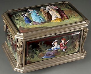 A VERY FINE FRENCH LIMOGES ENAMELED DRESSER BOX
