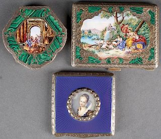 A SILVER AND ENAMEL COMPACT AND CIGARETTE CASE