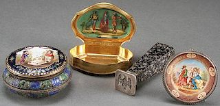 A GROUP OF SILVER AND ENAMELED DECORATIVE ITEMS