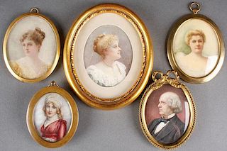 A GROUP OF FIVE MINIATURE PORTRAITS, 19TH CENTURY