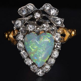 ANTIQUE OPAL AND DIAMOND GOLD RING