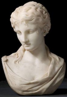 A CLASSICAL CARVED CARRERA MARBLE BUST, ITALIAN