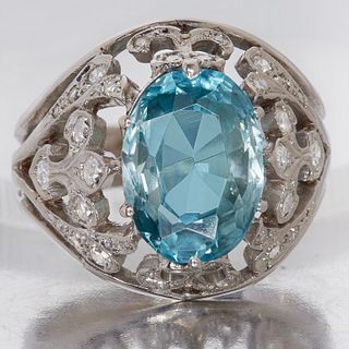 BLUE ZIRCON AND DIAMOND RING