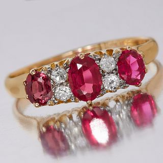 RUBY AND DIAMOND FIVE STONE RING