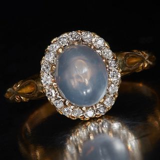 MOONSTONE AND DIAMOND CLUSTER RING