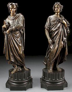 A PAIR OF FRENCH PATINATED BRONZES OF DANTE