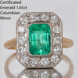 IMPRESSIVE CERTIFIED EMERALD AND DIAMOND CLUSTER RING