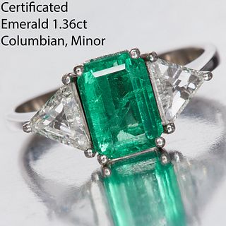 BEAUTIFUL CERTIFICATED COLOMBIAN EMERALD AND DIAMOND RING