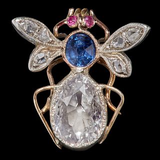 VICTORIAN DIAMOND SAPPHIRE AND RUBY FLY BROOCH,