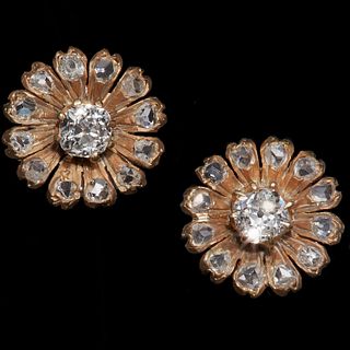 PAIR OF ANTIQUE DIAMOND FLORAL CLUSTER EARRINGS