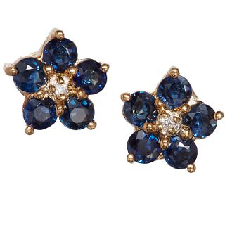 PAIR OF SAPPHIRE AND DIAMOND FLORAL CLUSTER EARRINGS