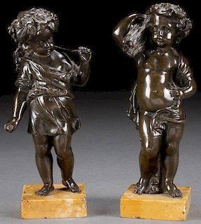 A PAIR OF PATINATED BRONZE ALLEGORICAL FIGURES
