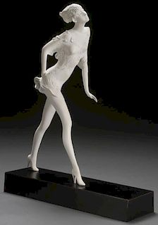 COLD PAINTED BRONZE OF A WALKING LADY, GALLO