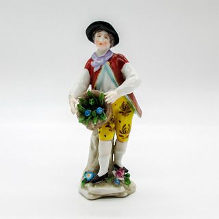 Antique Chelsea Miniature Figurine, Man with Flower Basket