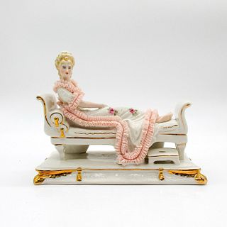 Antique Dresden Porcelain Figurine, Lady on Chaise