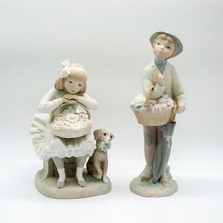 2pc Lladro Figurines, Girl with Flowers + Little Gardner
