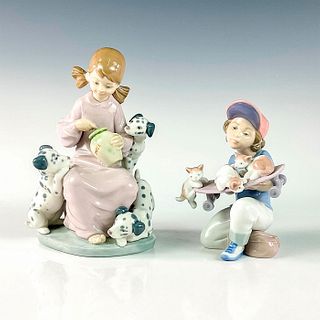 2pc Lladro Porcelain Figurines, Kids & Pets 7623 & 1248