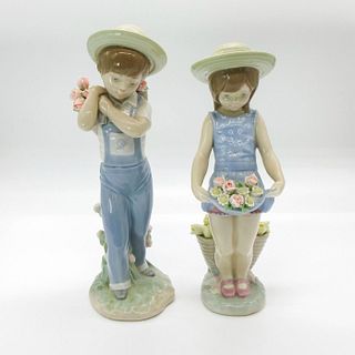2pc Vintage Lladro Figurines, Flower Harvest & My Flowers
