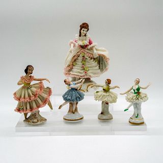 5pc Vintage Porcelain Laced Lady Mini Figurines
