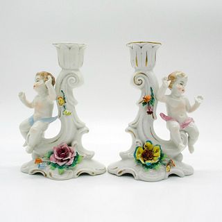 2pc Vintage Unter Weiss Bach Tapered Cherub Candleholders