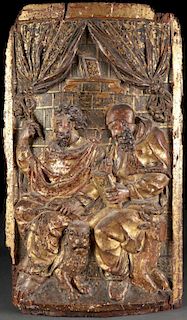 AN 18TH CENTURY SPANISH CARVED PLAQUE