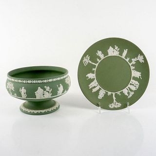 2pc Wedgwood Green Sage Jasperware Bowl + Plate
