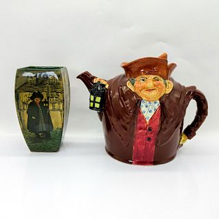 2pc Royal Doulton Old Charley Teapot and Night Watchman Vase