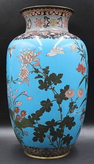 Large Chinese Cloisonne Vase of Bird and Flowers.