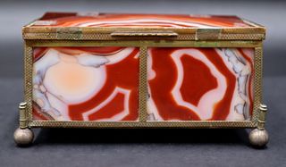 SILVER. Antique German Silver Mounted Agate Box.