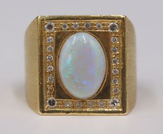 JEWELRY. Men's 18kt Gold, Opal and Diamond Ring.