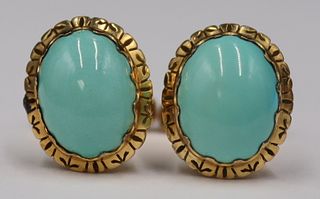JEWELRY. Pair of 18kt Gold and Turquoise Cufflinks