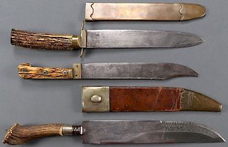 A GROUP OF THREE INTERESTING STAG HANDLED KNIVES