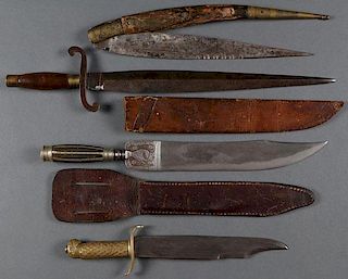 A GROUP OF FOUR FIGHTING KNIVES, 19TH CENTURY